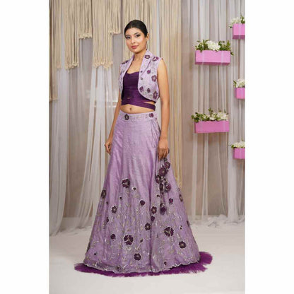 Farha Syed Periwinkle Hand Embroidered Lehenga with Blouse & Jacket (Set of 3)