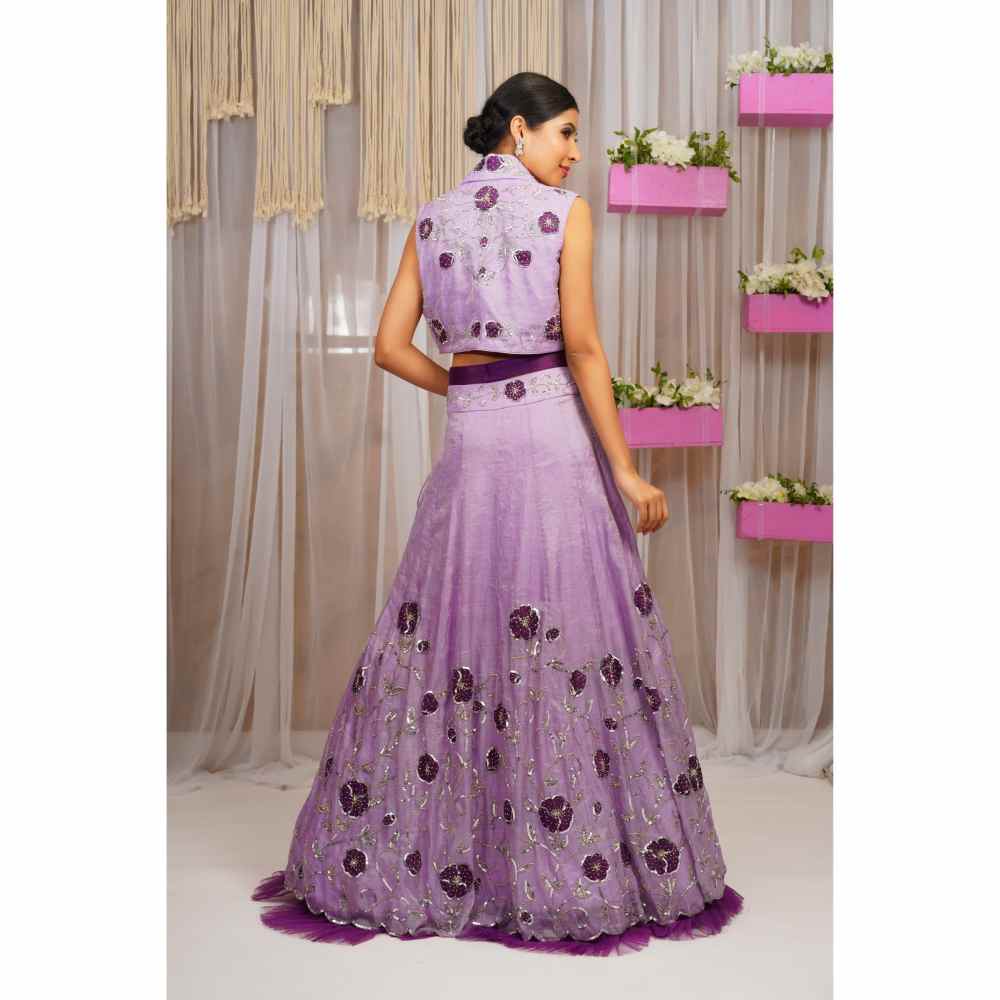 Farha Syed Periwinkle Hand Embroidered Lehenga with Blouse & Jacket (Set of 3)