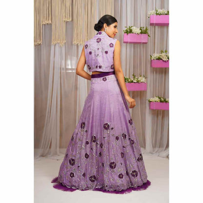 Farha Syed Periwinkle Hand Embroidered Lehenga with Blouse & Jacket (Set of 3)
