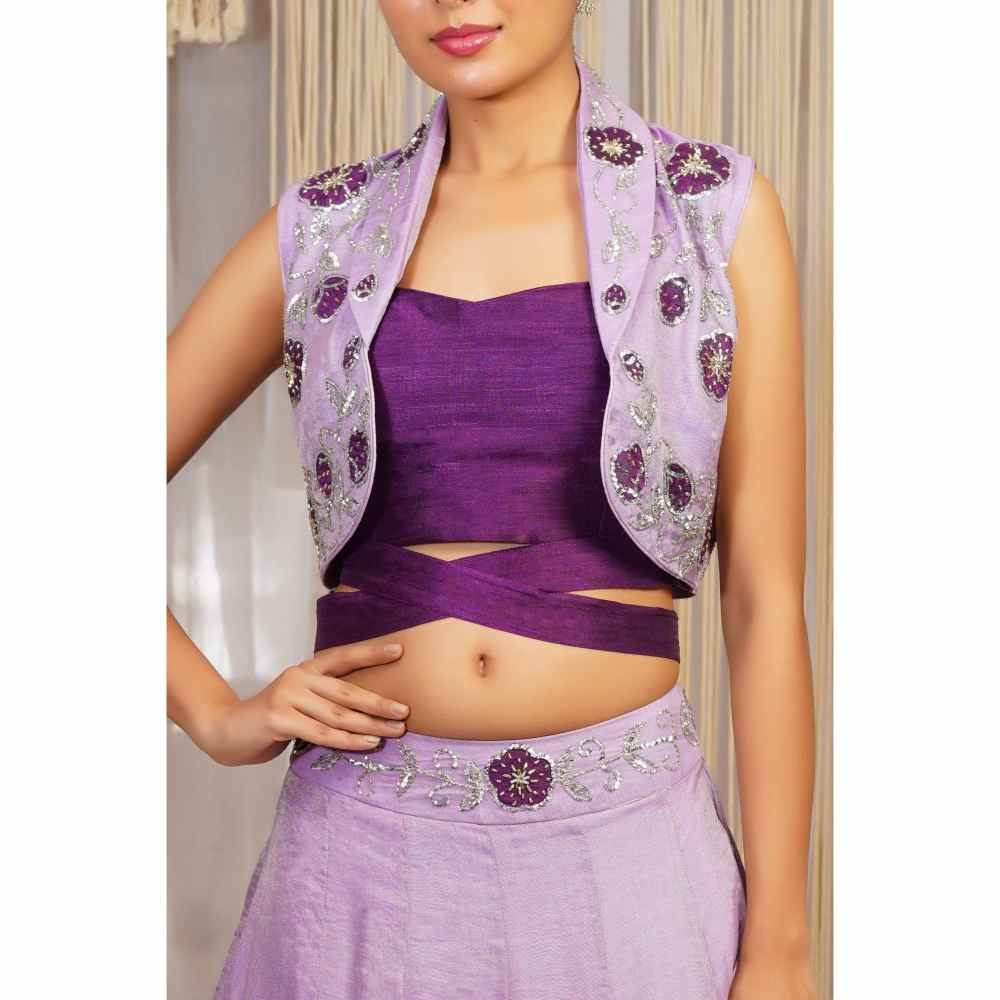 Farha Syed Periwinkle Hand Embroidered Lehenga with Blouse & Jacket (Set of 3)