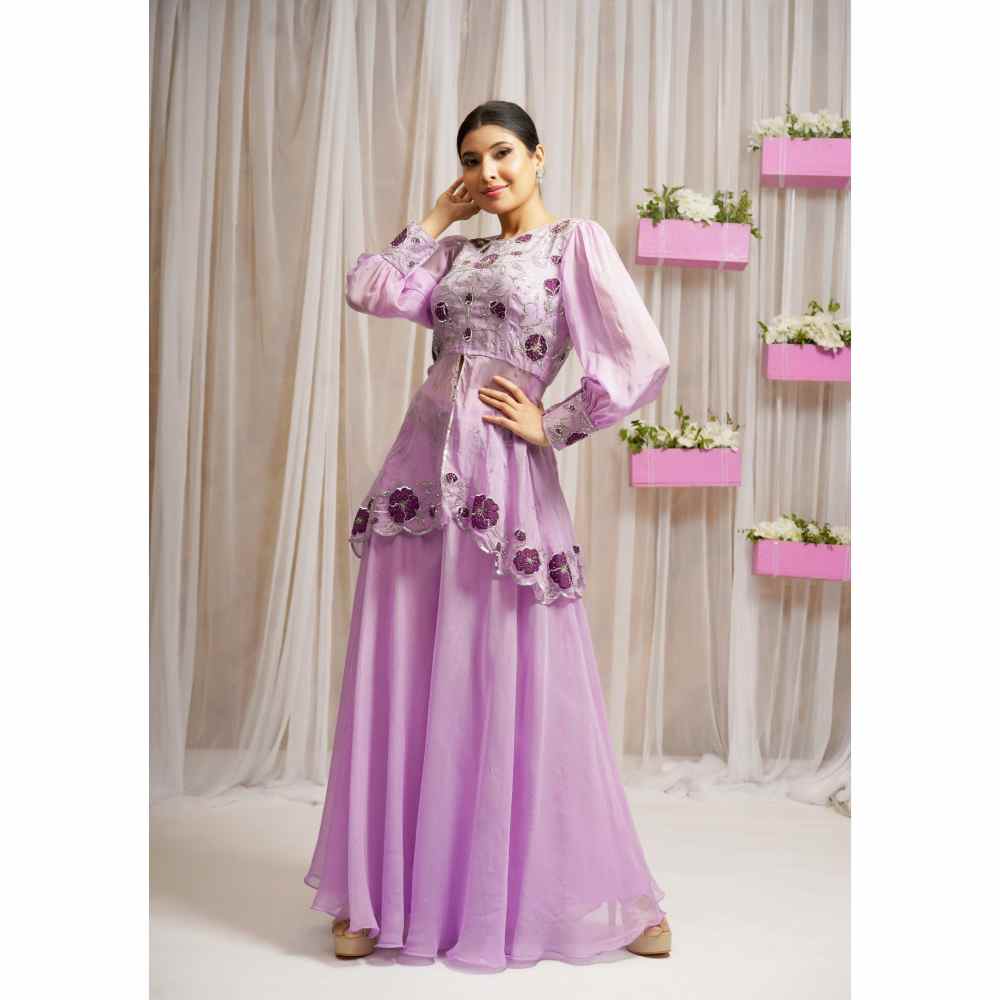 Farha Syed Periwinkle Hand Embroidered Peplum Top with Palazzo (Set of 2)