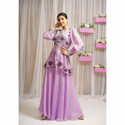 Farha Syed Periwinkle Hand Embroidered Peplum Top with Palazzo (Set of 2)