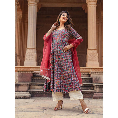 Gulabo Jaipur Red Printed Anarkali And Pant With Dupatta (Set of 3)