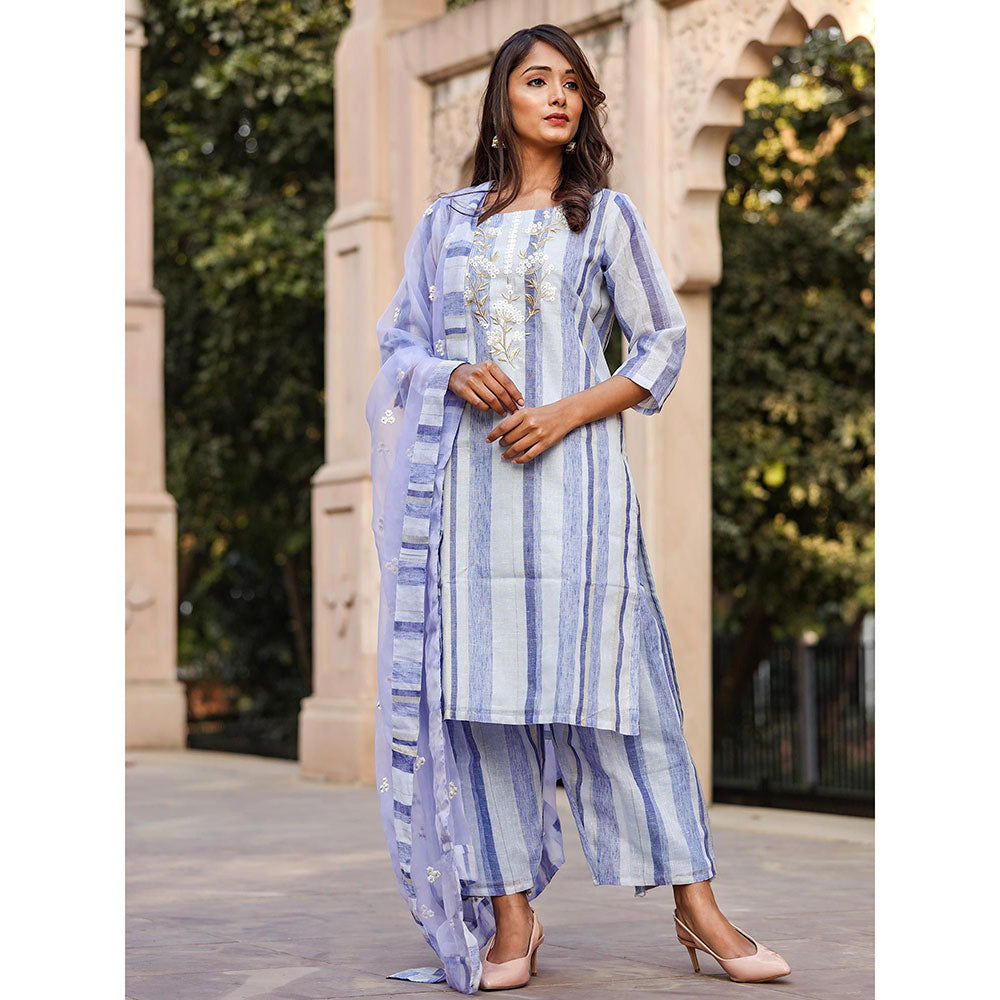 Gulabo Jaipur Purple Embroidered Kurta And Pant With Dupatta (Set of 3)
