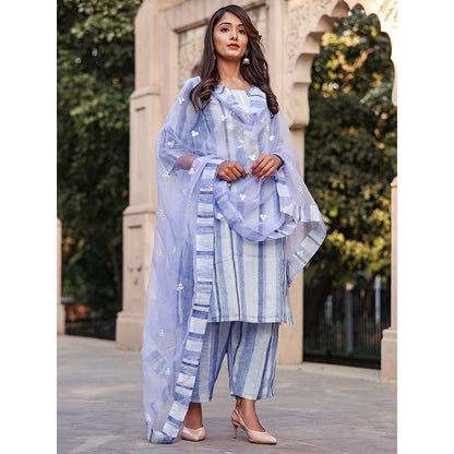 Gulabo Jaipur Purple Embroidered Kurta And Pant With Dupatta (Set of 3)