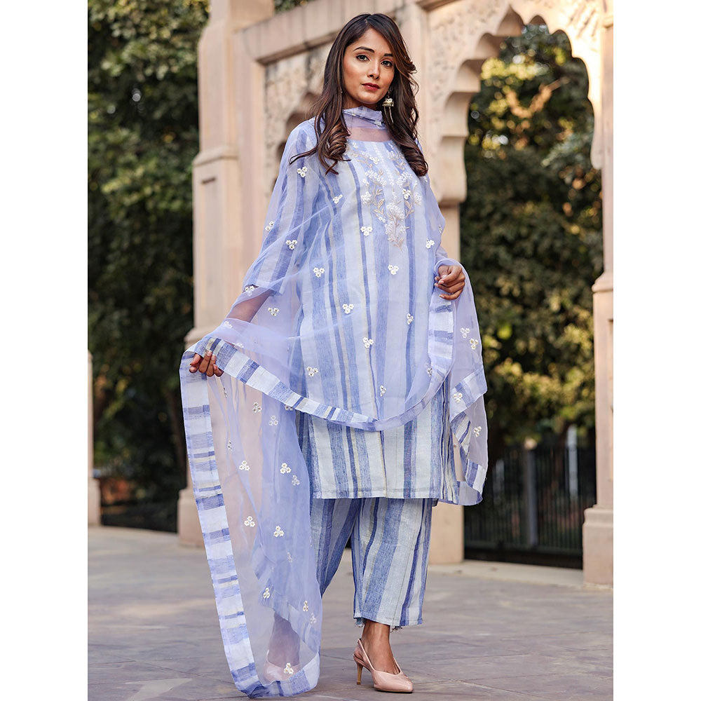 Gulabo Jaipur Purple Embroidered Kurta And Pant With Dupatta (Set of 3)