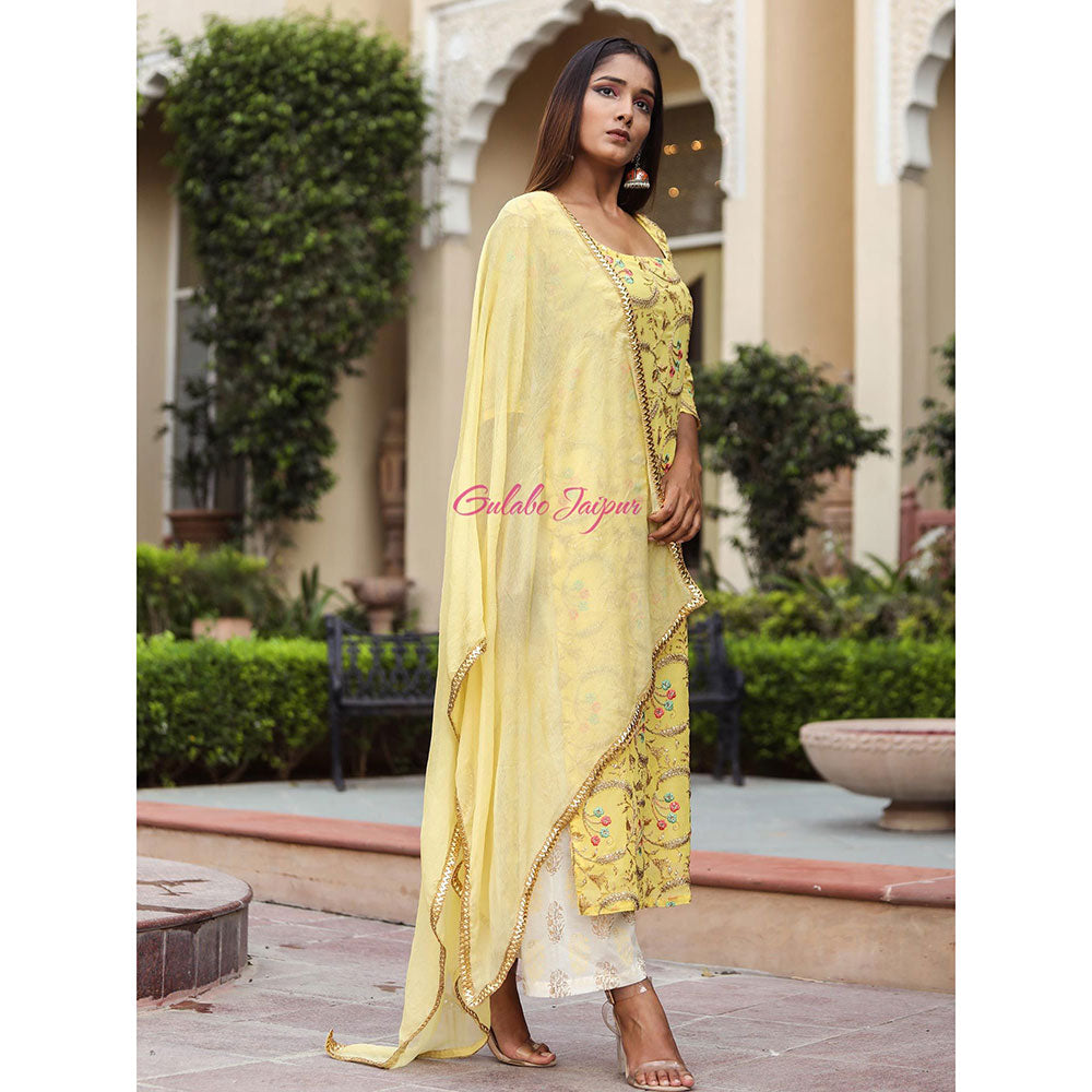 Gulabo Jaipur Yellow Embroidered Kurta And Pant With Dupatta (Set of 3)