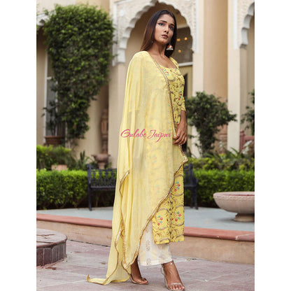 Gulabo Jaipur Yellow Embroidered Kurta And Pant With Dupatta (Set of 3)