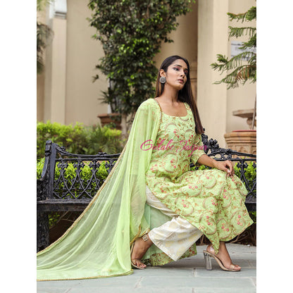 Gulabo Jaipur Green Embroidered Kurta And Pant With Dupatta (Set of 3)