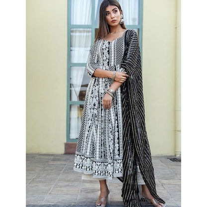 Gulabo Jaipur Black Embroidered Anarkali And Pant With Dupatta (Set of 3)