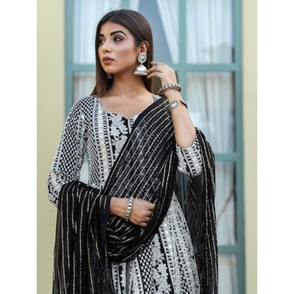 Gulabo Jaipur Black Embroidered Anarkali And Pant With Dupatta (Set of 3)