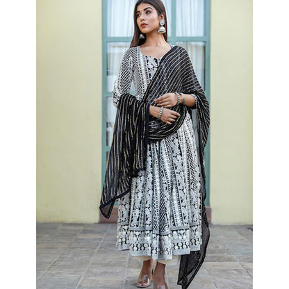 Gulabo Jaipur Black Embroidered Anarkali And Pant With Dupatta (Set of 3)