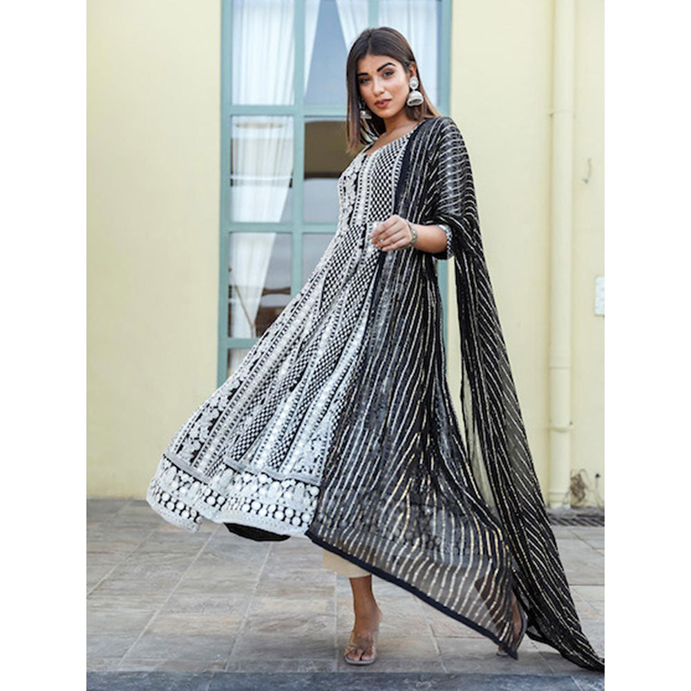 Gulabo Jaipur Black Embroidered Anarkali And Pant With Dupatta (Set of 3)