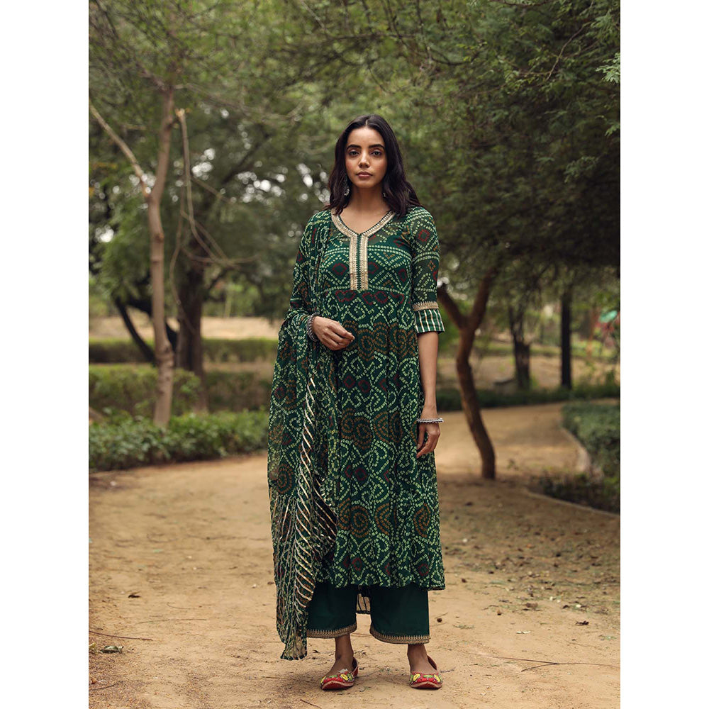 Gulabo Jaipur Sama Green Anarkali Kurta And Pant With Dupatta (Set of 3)