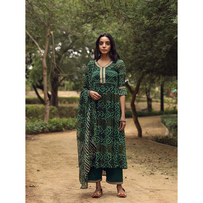 Gulabo Jaipur Sama Green Anarkali Kurta And Pant With Dupatta (Set of 3)