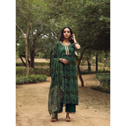 Gulabo Jaipur Sama Green Anarkali Kurta And Pant With Dupatta (Set of 3)