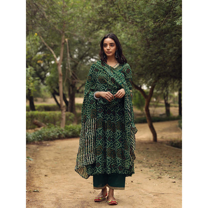 Gulabo Jaipur Sama Green Anarkali Kurta And Pant With Dupatta (Set of 3)