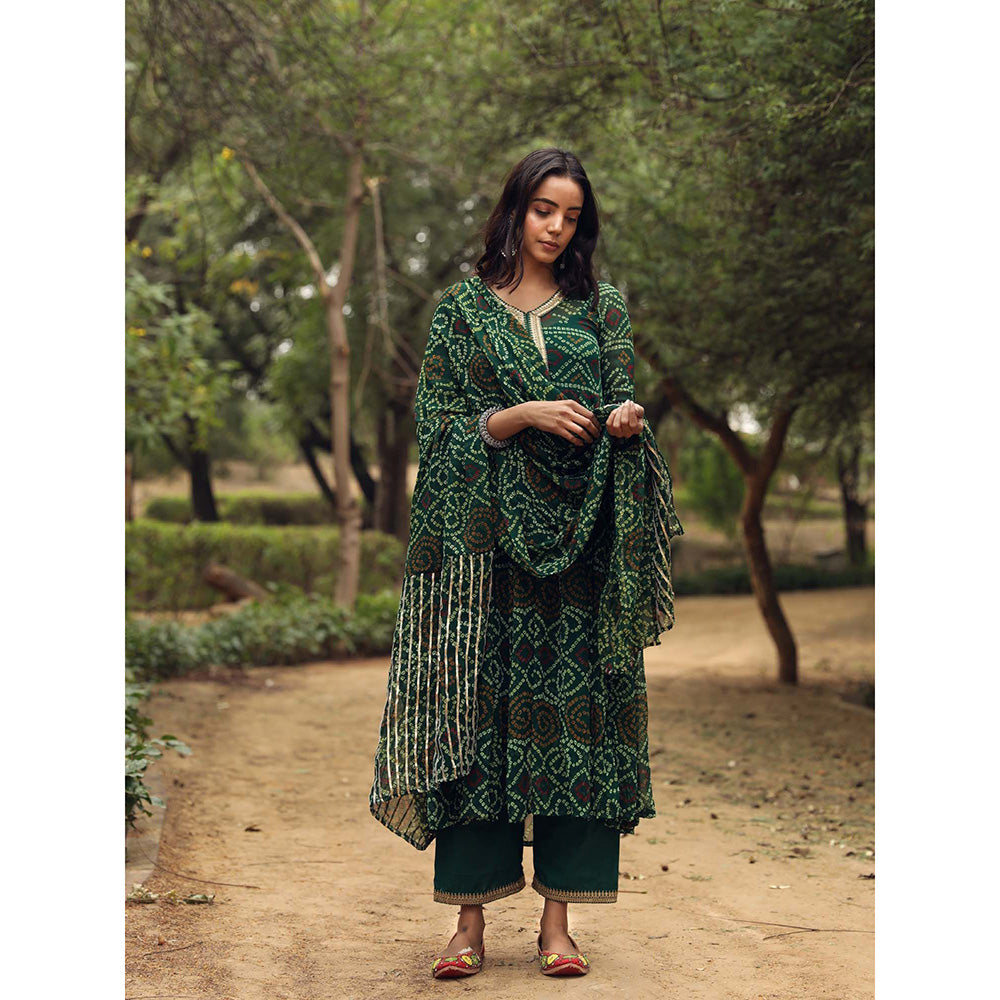 Gulabo Jaipur Sama Green Anarkali Kurta And Pant With Dupatta (Set of 3)