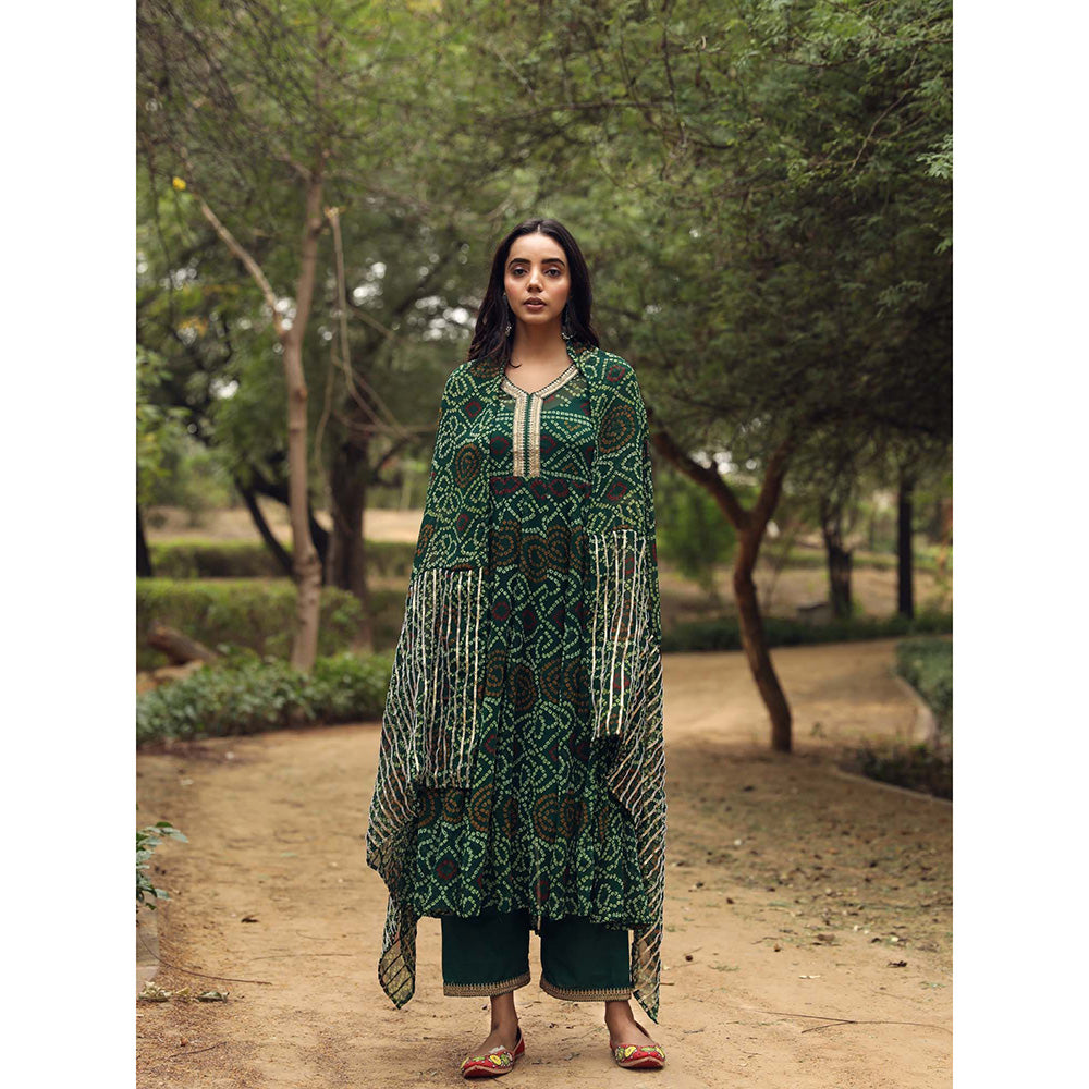 Gulabo Jaipur Sama Green Anarkali Kurta And Pant With Dupatta (Set of 3)