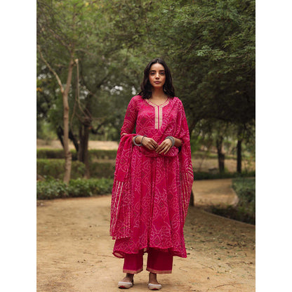 Gulabo Jaipur Sama Pink Anarkali Kurta And Pant With Dupatta (Set of 3)
