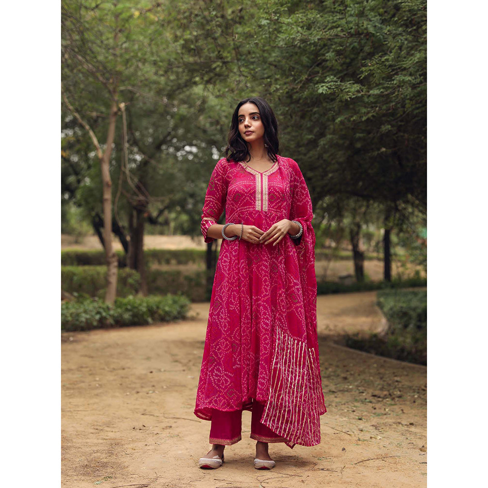 Gulabo Jaipur Sama Pink Anarkali Kurta And Pant With Dupatta (Set of 3)