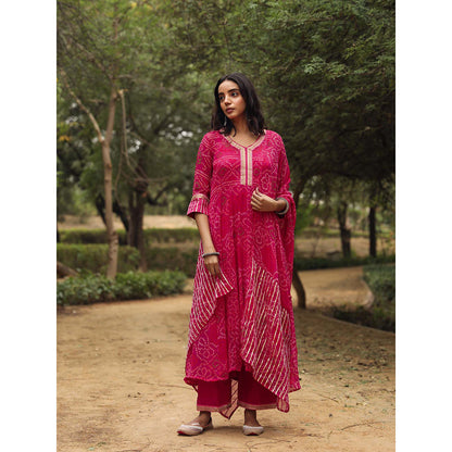 Gulabo Jaipur Sama Pink Anarkali Kurta And Pant With Dupatta (Set of 3)