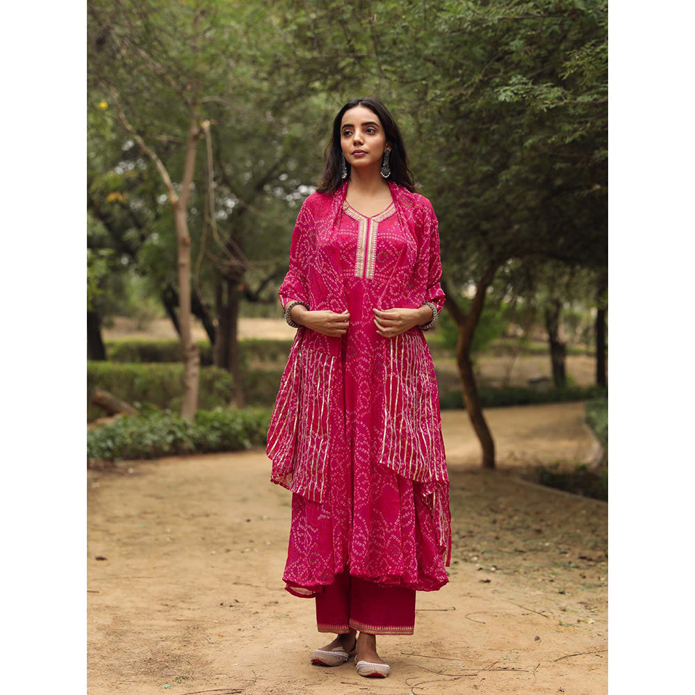 Gulabo Jaipur Sama Pink Anarkali Kurta And Pant With Dupatta (Set of 3)