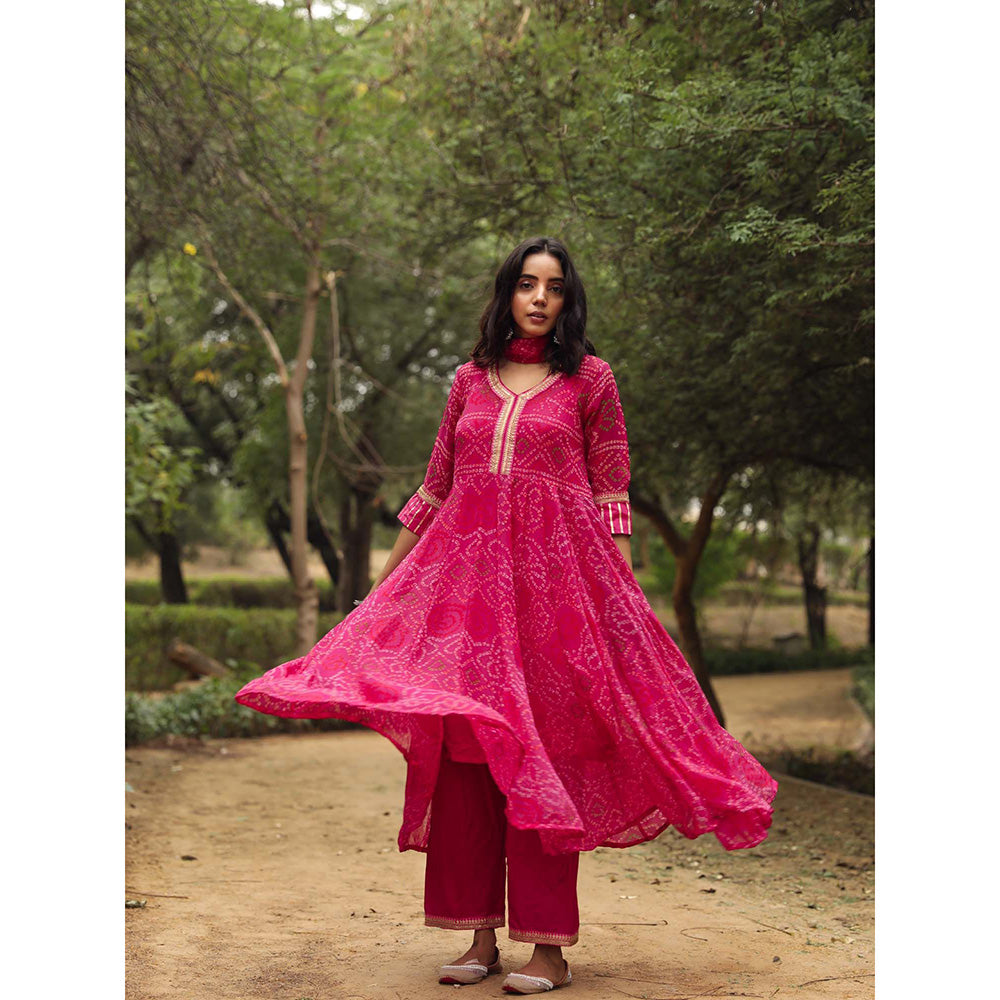 Gulabo Jaipur Sama Pink Anarkali Kurta And Pant With Dupatta (Set of 3)
