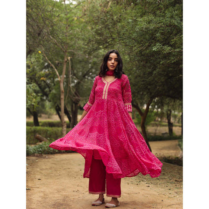 Gulabo Jaipur Sama Pink Anarkali Kurta And Pant With Dupatta (Set of 3)