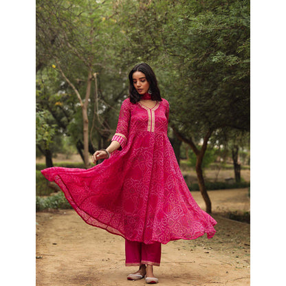 Gulabo Jaipur Sama Pink Anarkali Kurta And Pant With Dupatta (Set of 3)