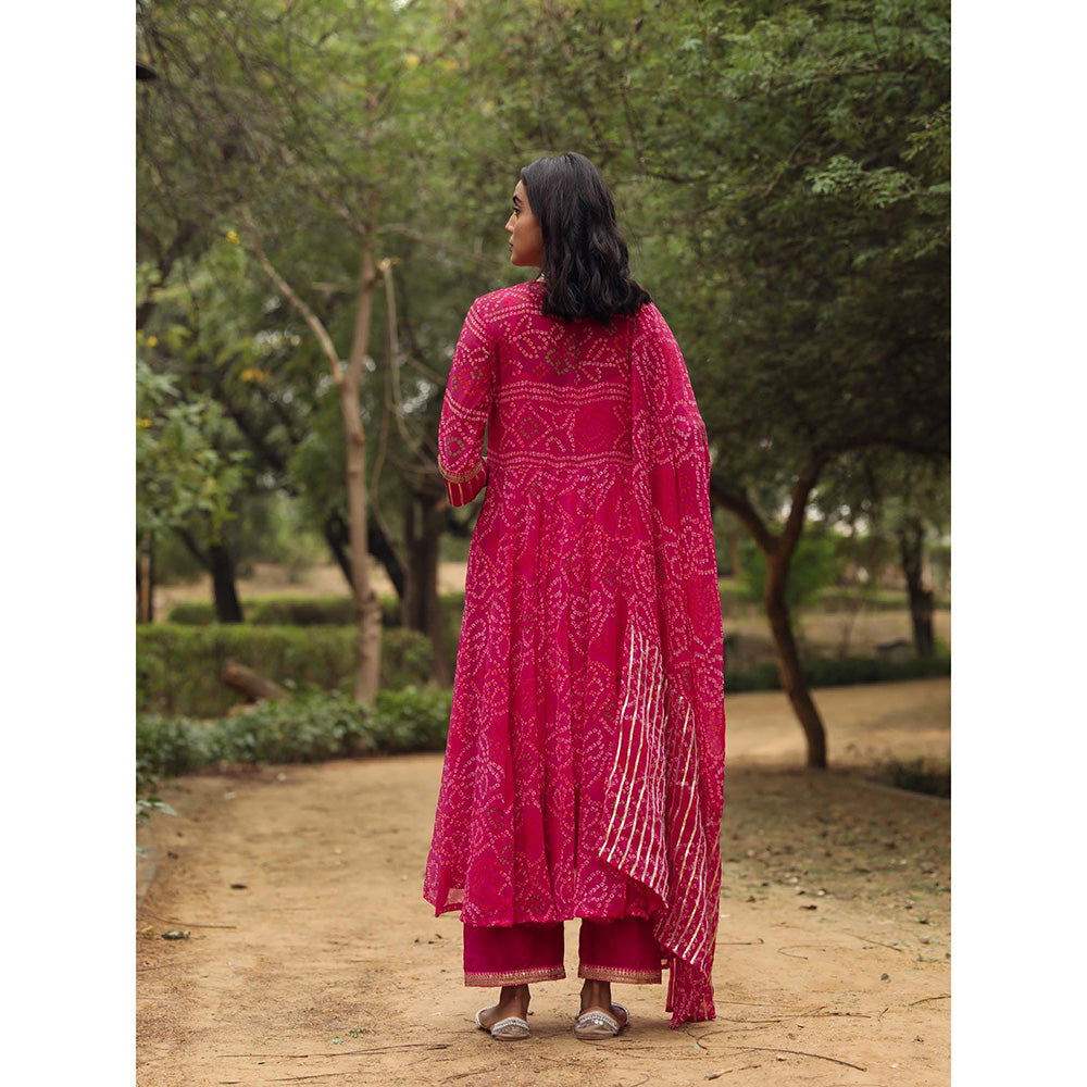 Gulabo Jaipur Sama Pink Anarkali Kurta And Pant With Dupatta (Set of 3)
