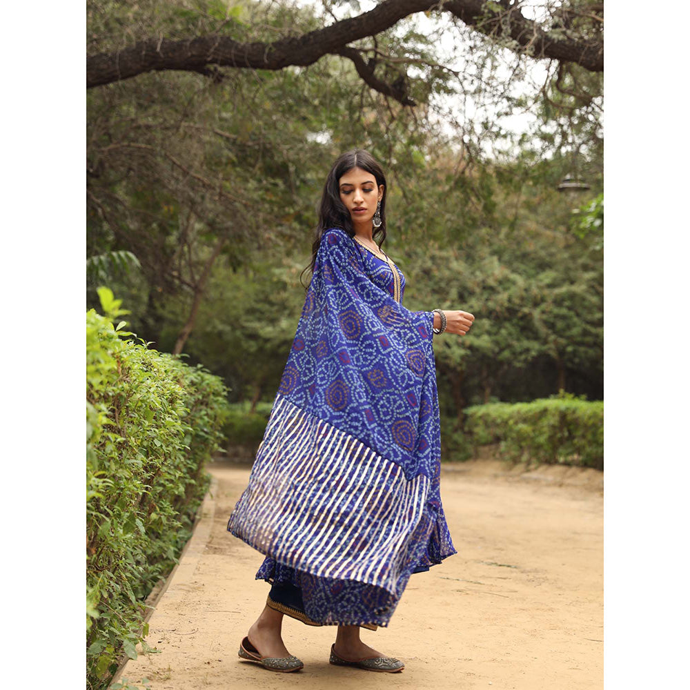 Gulabo Jaipur Sama Blue Anarkali Kurta And Pant With Dupatta (Set of 3)
