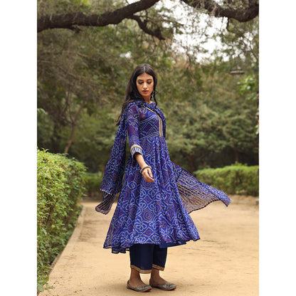 Gulabo Jaipur Sama Blue Anarkali Kurta And Pant With Dupatta (Set of 3)