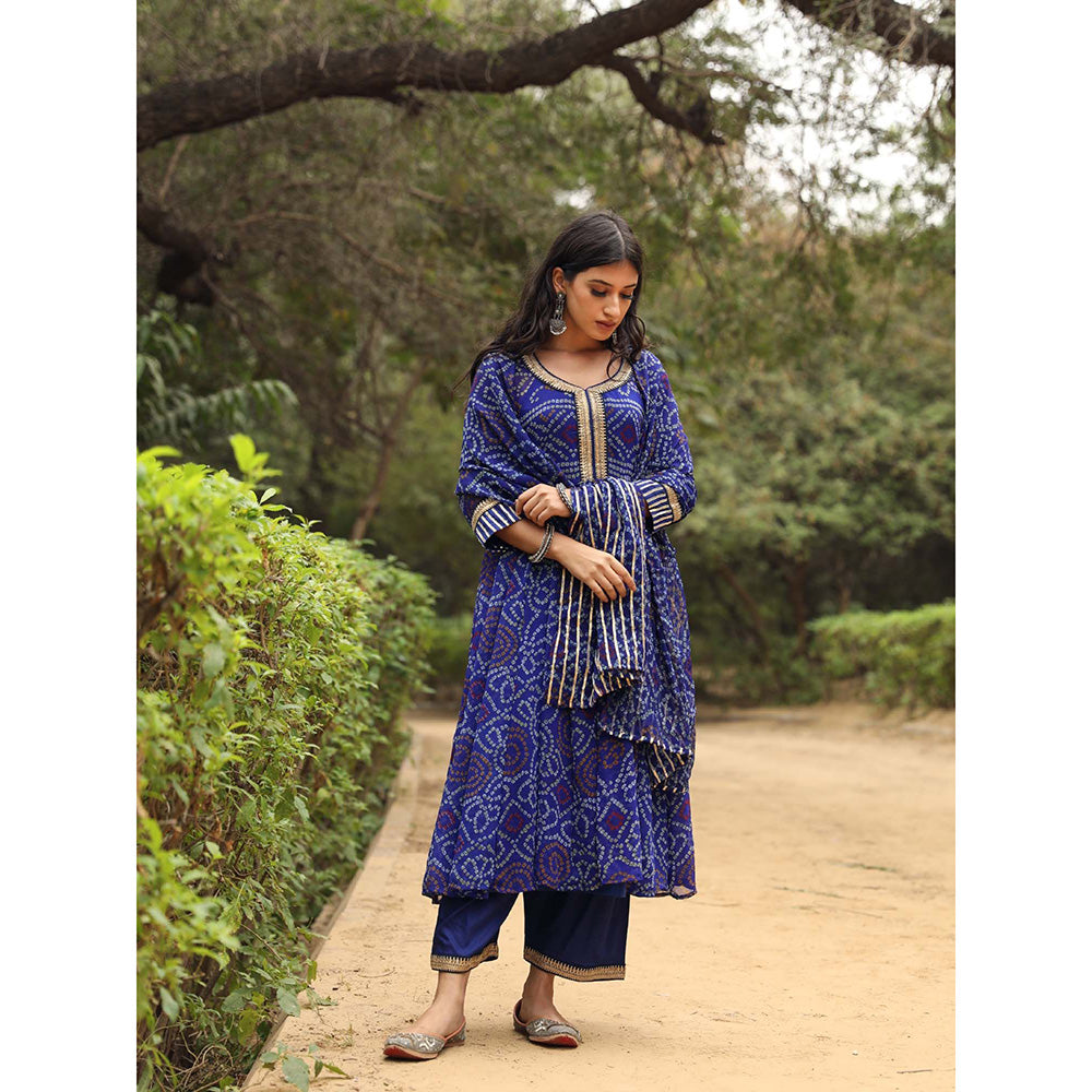 Gulabo Jaipur Sama Blue Anarkali Kurta And Pant With Dupatta (Set of 3)