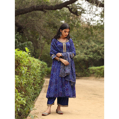Gulabo Jaipur Sama Blue Anarkali Kurta And Pant With Dupatta (Set of 3)
