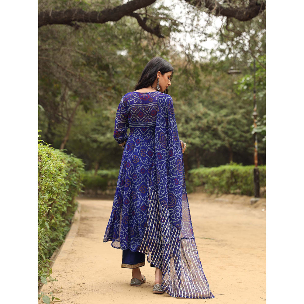 Gulabo Jaipur Sama Blue Anarkali Kurta And Pant With Dupatta (Set of 3)
