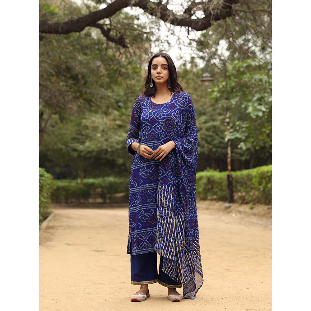 Gulabo Jaipur Sama Blue Straight Kurta And Pant With Dupatta (Set of 3)