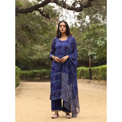 Gulabo Jaipur Sama Blue Straight Kurta And Pant With Dupatta (Set of 3)