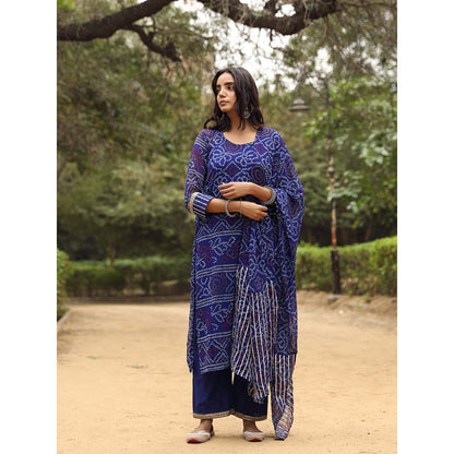 Gulabo Jaipur Sama Blue Straight Kurta And Pant With Dupatta (Set of 3)