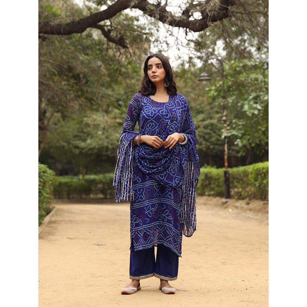 Gulabo Jaipur Sama Blue Straight Kurta And Pant With Dupatta (Set of 3)