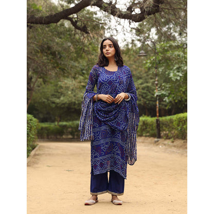 Gulabo Jaipur Sama Blue Straight Kurta And Pant With Dupatta (Set of 3)