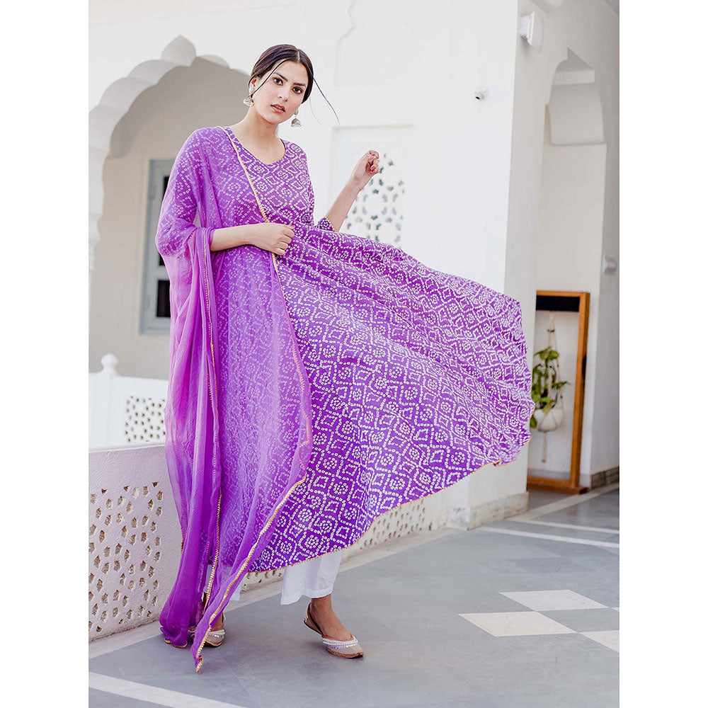 Gulabo Jaipur Baruni Purple Anarkali Kurta And Pant With Dupatta (Set of 3)