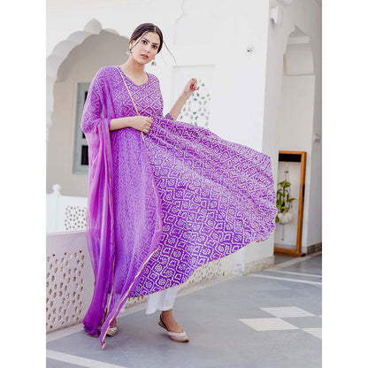 Gulabo Jaipur Baruni Purple Anarkali Kurta And Pant With Dupatta (Set of 3)
