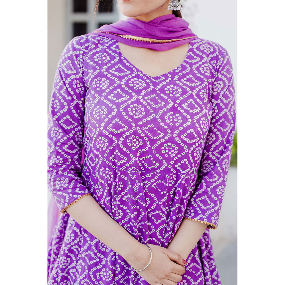 Gulabo Jaipur Baruni Purple Anarkali Kurta And Pant With Dupatta (Set of 3)