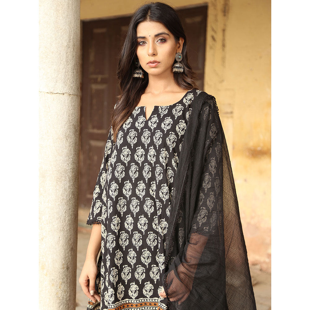 Gulabo Jaipur Black Medha Kurta With Pant And Dupatta (Set Of 3)