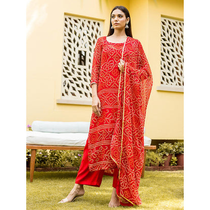 Gulabo Jaipur Red Naaz Straight Kurta With Inner And Pant And Dupatta (Set Of 4)