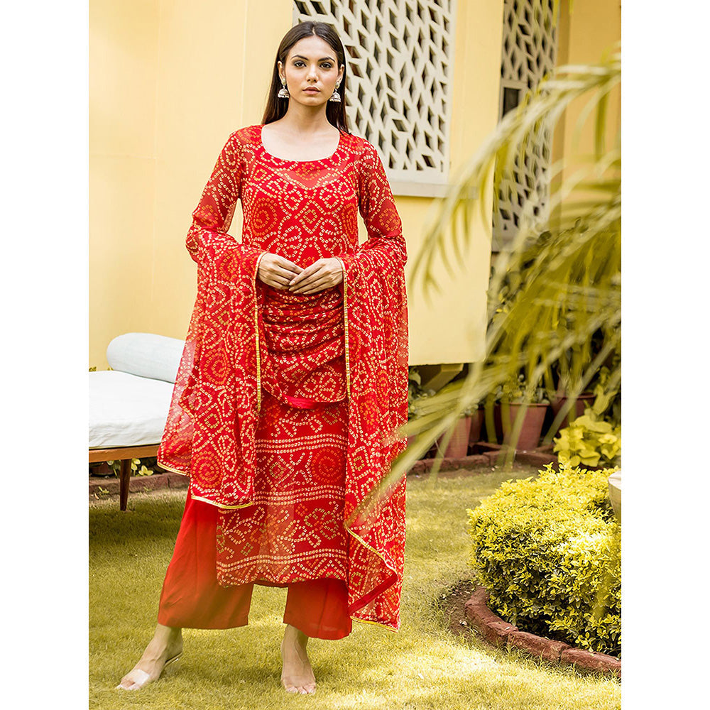Gulabo Jaipur Red Naaz Straight Kurta With Inner And Pant And Dupatta (Set Of 4)