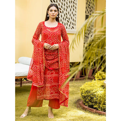 Gulabo Jaipur Red Naaz Straight Kurta With Inner And Pant And Dupatta (Set Of 4)