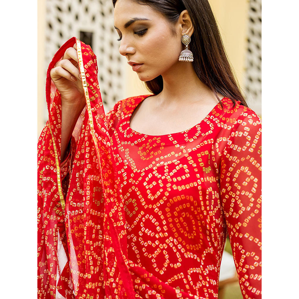 Gulabo Jaipur Red Naaz Straight Kurta With Inner And Pant And Dupatta (Set Of 4)