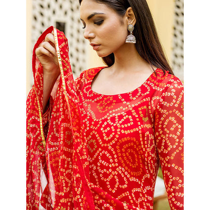 Gulabo Jaipur Red Naaz Straight Kurta With Inner And Pant And Dupatta (Set Of 4)